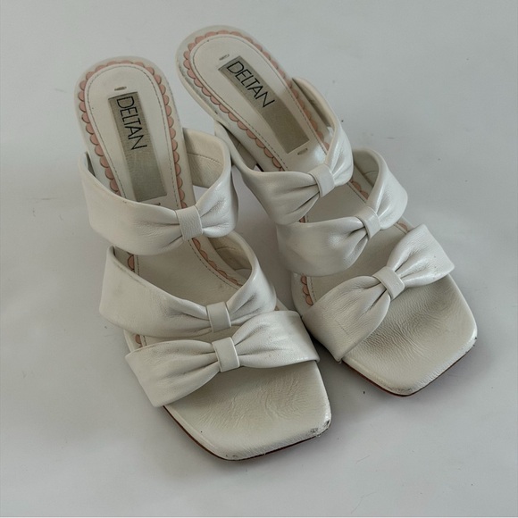 DELTAN White Leather Bow Heeled Sandals | Women’s Size 7M - Picture 2 of 6